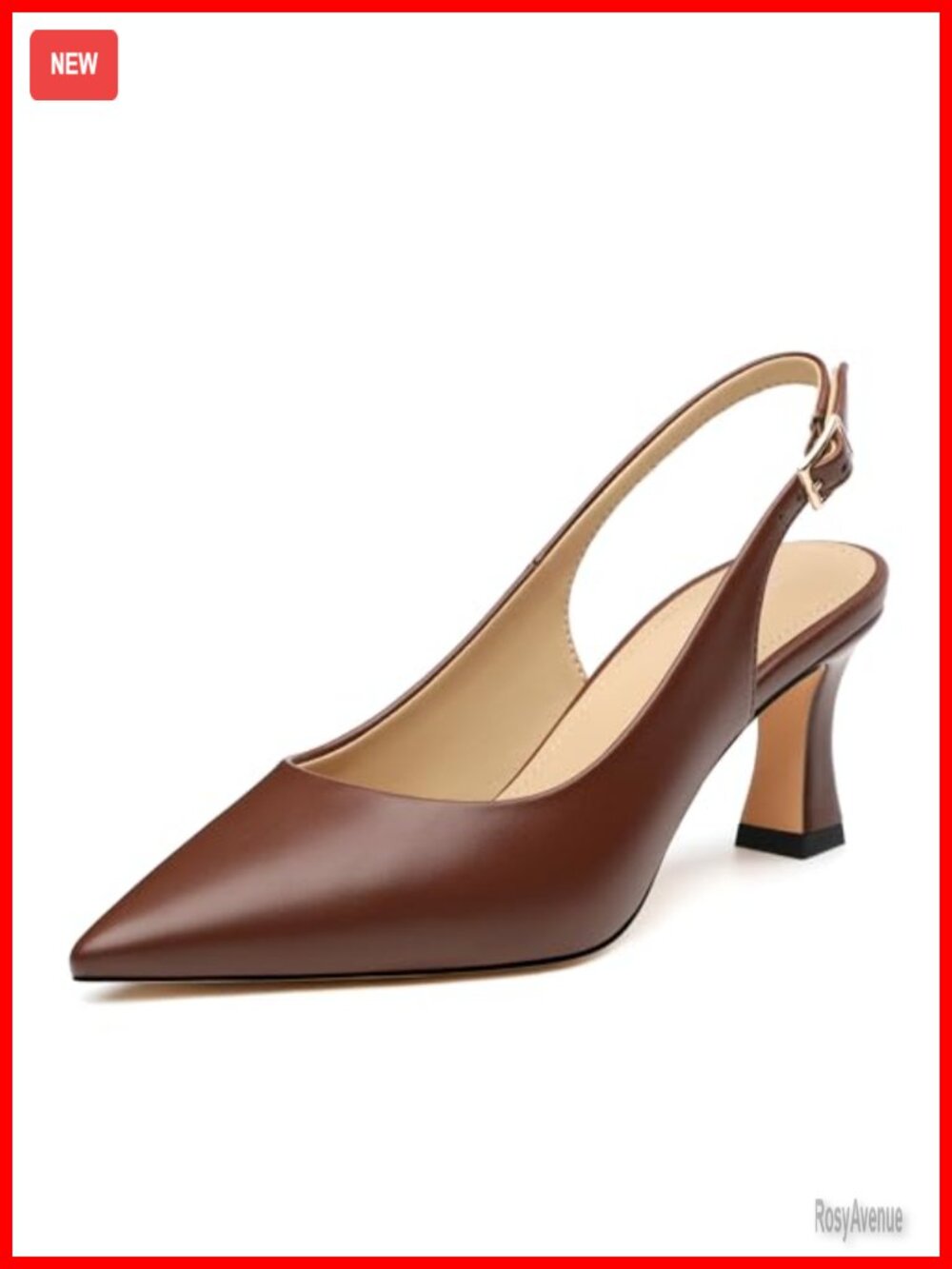 Women's Slingback Kitten Heel Pumps 2.5 Inch Closed Pointed Toe Faux Leather